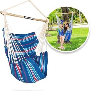 Multi Color Striped Hammock Chair Collapsible Push-Pin Spreader Bar 250 Pounds